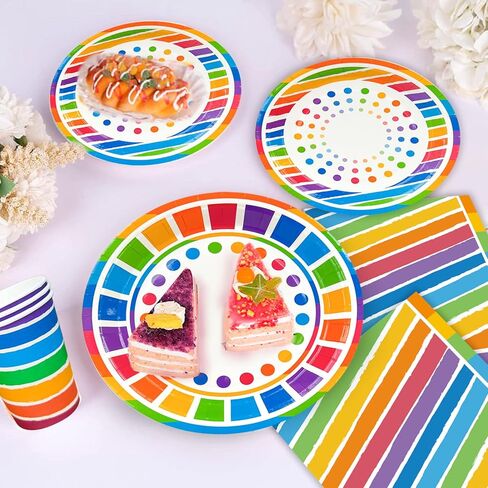 Rainbow Party Supplies,166pcs Rainbow Party Decorations & Tableware Set - Rainbow Party Plates Napkins Cups & Rainbow Birthday Decorations Balloons Banner etc Rainbow Themed Birthday Party Supplies in Kuwait