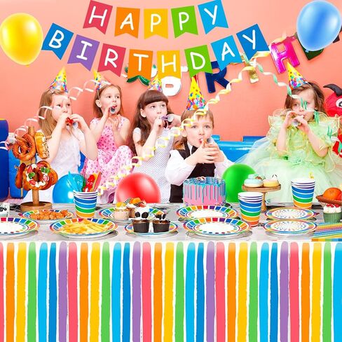 Rainbow Party Supplies,166pcs Rainbow Party Decorations & Tableware Set - Rainbow Party Plates Napkins Cups & Rainbow Birthday Decorations Balloons Banner etc Rainbow Themed Birthday Party Supplies in Kuwait