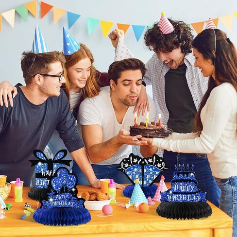 8 قطع من ديكورات الحفلات باللون الأزرق الداكن للرجال باللون الأزرق والفضي والأسود لقطع مركزية على شكل قرص العسل باللون الأزرق والفضي والأسود لعيد الميلاد وديكورات طاولة على شكل قرص العسل للرجال والنساء ومستلزمات حفلات أعياد الميلاد in Kuwait