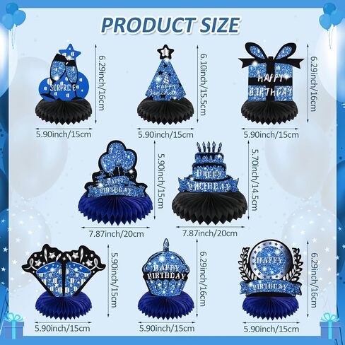 8 قطع من ديكورات الحفلات باللون الأزرق الداكن للرجال باللون الأزرق والفضي والأسود لقطع مركزية على شكل قرص العسل باللون الأزرق والفضي والأسود لعيد الميلاد وديكورات طاولة على شكل قرص العسل للرجال والنساء ومستلزمات حفلات أعياد الميلاد in Kuwait