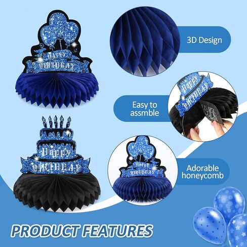 8 قطع من ديكورات الحفلات باللون الأزرق الداكن للرجال باللون الأزرق والفضي والأسود لقطع مركزية على شكل قرص العسل باللون الأزرق والفضي والأسود لعيد الميلاد وديكورات طاولة على شكل قرص العسل للرجال والنساء ومستلزمات حفلات أعياد الميلاد in Kuwait