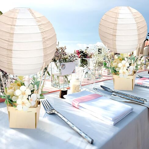 12 مجموعة من قطع مركزية منطاد الهواء الساخن لاستحمام الطفل مع فوانيس ورقية كبيرة مقاس 10 بوصة، وصناديق التوت الخشبية والعصي لحفلات الزفاف وأعياد الميلاد كهدايا تظهر الجنس لتزيين الطاولة in Kuwait