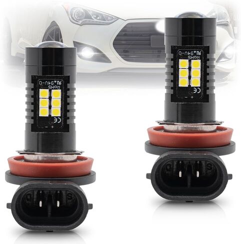 NSLUMO H8 H11 LED لمبة الضباب الخفيفة لعام 2011-2020 Hyun'dai Santa Fe Tucson Genesis Sonata Velo'ster Azera 21 SMD Chips 6500 زينون أبيض فائق السطوع بدون مروحة حجم صغير بقيادة لمبة إضاءة القيادة in Saudi Arabia