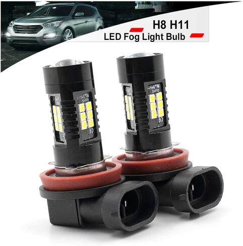 NSLUMO H8 H11 LED لمبة الضباب الخفيفة لعام 2011-2020 Hyun'dai Santa Fe Tucson Genesis Sonata Velo'ster Azera 21 SMD Chips 6500 زينون أبيض فائق السطوع بدون مروحة حجم صغير بقيادة لمبة إضاءة القيادة in Saudi Arabia