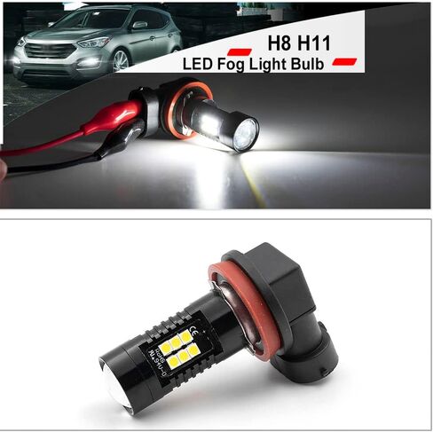 NSLUMO H8 H11 LED لمبة الضباب الخفيفة لعام 2011-2020 Hyun'dai Santa Fe Tucson Genesis Sonata Velo'ster Azera 21 SMD Chips 6500 زينون أبيض فائق السطوع بدون مروحة حجم صغير بقيادة لمبة إضاءة القيادة in Saudi Arabia