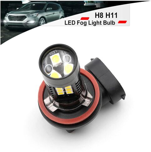 NSLUMO H8 H11 LED لمبة الضباب الخفيفة لعام 2011-2020 Hyun'dai Santa Fe Tucson Genesis Sonata Velo'ster Azera 21 SMD Chips 6500 زينون أبيض فائق السطوع بدون مروحة حجم صغير بقيادة لمبة إضاءة القيادة in Saudi Arabia