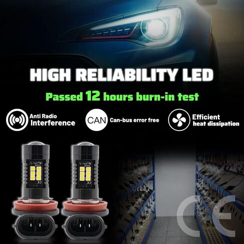 NSLUMO H8 H11 LED لمبة الضباب الخفيفة لعام 2011-2020 Hyun'dai Santa Fe Tucson Genesis Sonata Velo'ster Azera 21 SMD Chips 6500 زينون أبيض فائق السطوع بدون مروحة حجم صغير بقيادة لمبة إضاءة القيادة in Saudi Arabia