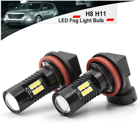 NSLUMO H8 H11 LED لمبة الضباب الخفيفة لعام 2011-2020 Hyun'dai Santa Fe Tucson Genesis Sonata Velo'ster Azera 21 SMD Chips 6500 زينون أبيض فائق السطوع بدون مروحة حجم صغير بقيادة لمبة إضاءة القيادة in Saudi Arabia