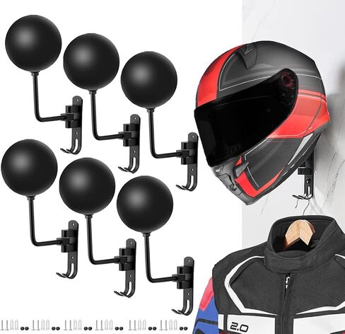 6 Pack 180° Motorcycle Helmet Holder Wall Mount, Rotation Metal Helmet Rack, Helmet Holder Bike with 2 Hooks Helmet Hanger for Motorcycle Bike Coats, Caps, Baseballs, Rugby Helmet (Black) in Saudi Arabia