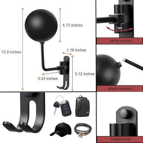 6 Pack 180° Motorcycle Helmet Holder Wall Mount, Rotation Metal Helmet Rack, Helmet Holder Bike with 2 Hooks Helmet Hanger for Motorcycle Bike Coats, Caps, Baseballs, Rugby Helmet (Black) in Saudi Arabia