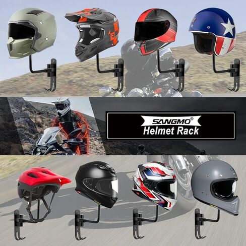 6 Pack 180° Motorcycle Helmet Holder Wall Mount, Rotation Metal Helmet Rack, Helmet Holder Bike with 2 Hooks Helmet Hanger for Motorcycle Bike Coats, Caps, Baseballs, Rugby Helmet (Black) in Saudi Arabia