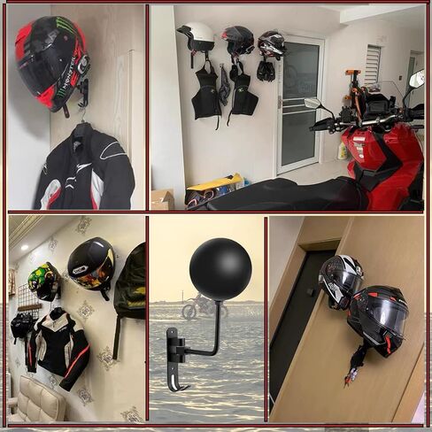 6 Pack 180° Motorcycle Helmet Holder Wall Mount, Rotation Metal Helmet Rack, Helmet Holder Bike with 2 Hooks Helmet Hanger for Motorcycle Bike Coats, Caps, Baseballs, Rugby Helmet (Black) in Saudi Arabia