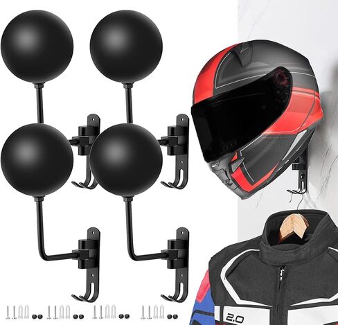 6 Pack 180° Motorcycle Helmet Holder Wall Mount, Rotation Metal Helmet Rack, Helmet Holder Bike with 2 Hooks Helmet Hanger for Motorcycle Bike Coats, Caps, Baseballs, Rugby Helmet (Black) in Saudi Arabia