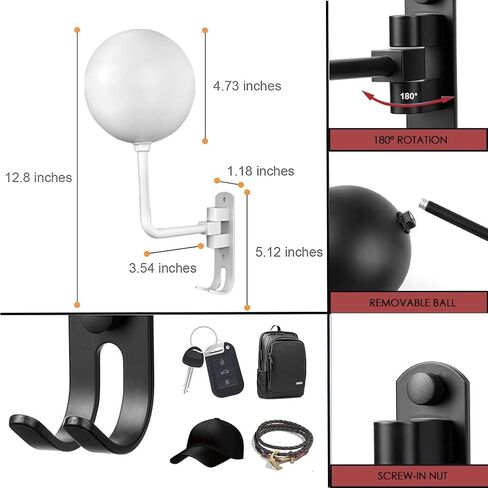 6 Pack 180° Motorcycle Helmet Holder Wall Mount, Rotation Metal Helmet Rack, Helmet Holder Bike with 2 Hooks Helmet Hanger for Motorcycle Bike Coats, Caps, Baseballs, Rugby Helmet (Black) in Saudi Arabia