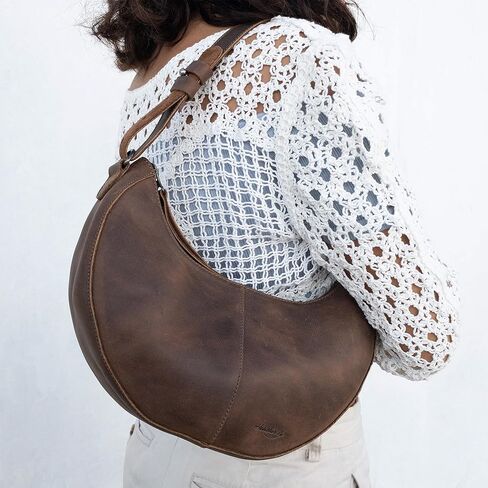 Heather's, Rounded Purse for Women, Waning Crescent Moon Shape Bag, Handbag, Shoulder Bag, Full Grain Leather, Handmade, Bourbon Brown in Kuwait