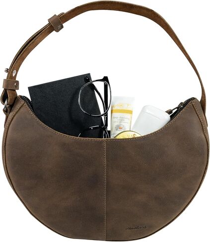 Heather's, Rounded Purse for Women, Waning Crescent Moon Shape Bag, Handbag, Shoulder Bag, Full Grain Leather, Handmade, Bourbon Brown in Kuwait