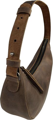 Heather's, Rounded Purse for Women, Waning Crescent Moon Shape Bag, Handbag, Shoulder Bag, Full Grain Leather, Handmade, Bourbon Brown in Kuwait