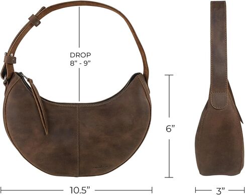 Heather's, Rounded Purse for Women, Waning Crescent Moon Shape Bag, Handbag, Shoulder Bag, Full Grain Leather, Handmade, Bourbon Brown in Kuwait
