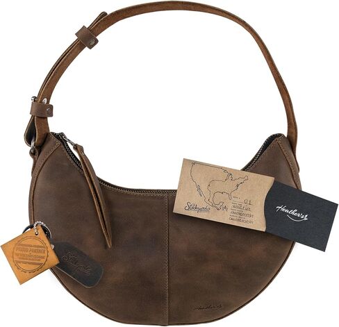 Heather's, Rounded Purse for Women, Waning Crescent Moon Shape Bag, Handbag, Shoulder Bag, Full Grain Leather, Handmade, Bourbon Brown in Kuwait