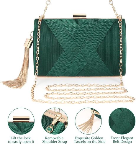 4 Pcs Clutch Purses for Women formal,Green Evening Purse Prom Tassels Purses Shoulder Bag for Wedding Vintage Banquet Handbag Earrings Necklace Bracelet Jewelry Set in Saudi Arabia