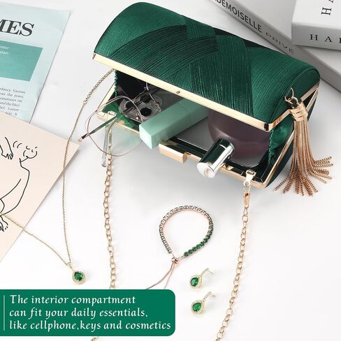 4 Pcs Clutch Purses for Women formal,Green Evening Purse Prom Tassels Purses Shoulder Bag for Wedding Vintage Banquet Handbag Earrings Necklace Bracelet Jewelry Set in Saudi Arabia