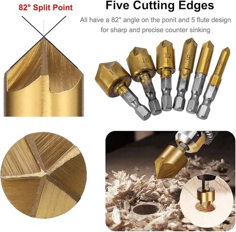 6 قطعة 1/4 "مجموعة لقمة مثقاب 5 مزمار 82 درجة مركز غاطسة بت للخشب التغيير السريع بت 6 مللي متر-19 مللي متر in Kuwait