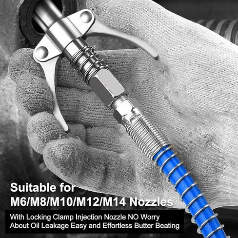 قارنة الشحوم ذات القفل القوي 12000 رطل لكل بوصة مربعة، قارنة الشحوم سريعة الإصدار مع خرطوم مرن زنبركي 12 بوصة، متوافقة مع جميع مسدسات الشحوم 1/8 بوصة NPT تركيبات مسدس الشحوم in Kuwait