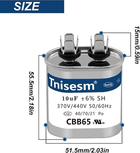Tnisesm 45uF CBB65 Capacitor MFD 370V 450VAC Motor Running for Air Conditioner 50/60Hz for AC Motor Run or Fan Start and Cool or Heat Pump Air Conditione in Saudi Arabia