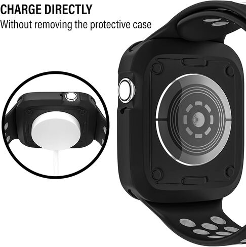 D & K Exclusives Compatible with Apple Watch 45mm Case, Shockproof Bumper Case Durable Protective Flexible iWatch Series 9 8 7 Cover for Women Men Kids GPS Smartwatch, Black, Grey in Saudi Arabia