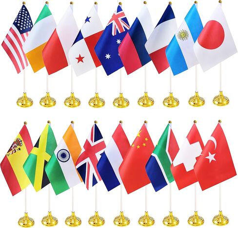 أعلام مكتب 100 دولة، علم مكتب الطاولة الدولي، علم طاولة صغير صغير فاخر مع عمود أبيض، قاعدة ذهبية، علم سطح مكتب مصغر للاحتفال بأحداث المهرجان (قطب أبيض) in Kuwait