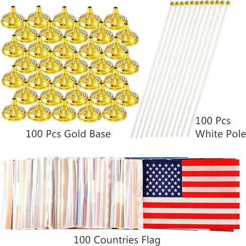 أعلام مكتب 100 دولة، علم مكتب الطاولة الدولي، علم طاولة صغير صغير فاخر مع عمود أبيض، قاعدة ذهبية، علم سطح مكتب مصغر للاحتفال بأحداث المهرجان (قطب أبيض) in Kuwait