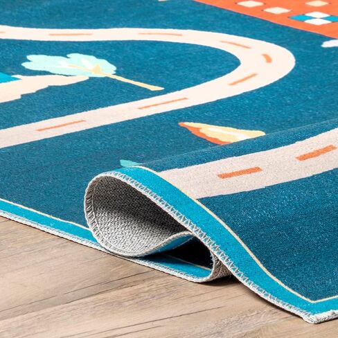 nuLOOM Zita Neighborhood Machine Washable Kids Ultra Thin Area Rug, 4' x 6', Blue Multi in Saudi Arabia
