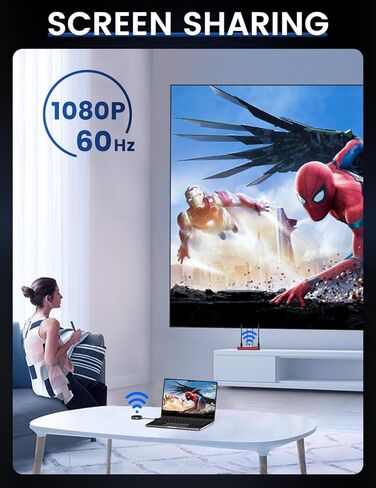جهاز إرسال واستقبال HDMI لاسلكي - التوصيل والتشغيل 1080P/60 هرتز 2.4+5G لبث الفيديو والصوت إلى تلفزيون عالي الدقة/الشاشة/جهاز العرض من الكمبيوتر المحمول/الكمبيوتر الشخصي in Kuwait