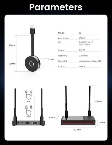 جهاز إرسال واستقبال HDMI لاسلكي - التوصيل والتشغيل 1080P/60 هرتز 2.4+5G لبث الفيديو والصوت إلى تلفزيون عالي الدقة/الشاشة/جهاز العرض من الكمبيوتر المحمول/الكمبيوتر الشخصي in Kuwait