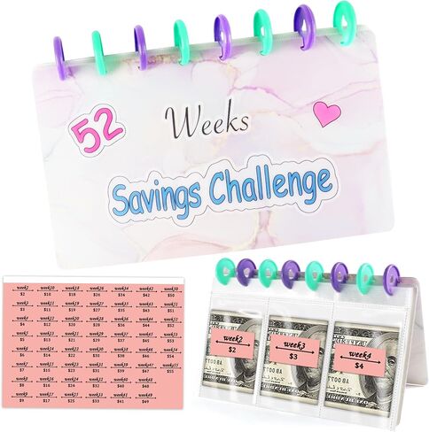 Savings Binder 52 Week Savings Challenge,2024 Reusable Budget Book with Cash Envelopes, Frosted Cover Money Organizer for Cash, Money Binder for Saving(Purple) in Saudi Arabia