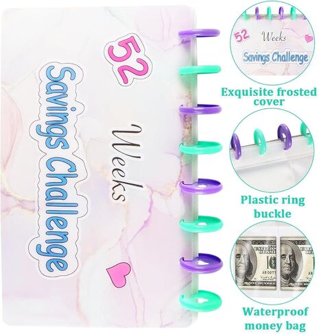 Savings Binder 52 Week Savings Challenge,2024 Reusable Budget Book with Cash Envelopes, Frosted Cover Money Organizer for Cash, Money Binder for Saving(Purple) in Saudi Arabia