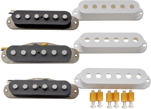 The Revival Pickups RPS2 Gray Bottom Blues Vintage Alnico 5 Strat Pickups مجموعة التقاط واحدة برقبة ملفوفة وجسر متوسط ​​للجيتار الكهربائي على طراز ستراتوكاستر، أبيض in Saudi Arabia