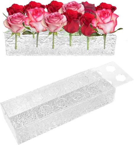مزهرية زهرة أكريليك، مزهرية زهرة أكريليك شفافة مستطيلة طويلة بطول 11.8 بوصة، قطعة مركزية لطاولة الطعام مزخرفة بطبقة منخفضة من الأكريليك الحديث لديكور المنزل في حفل الزفاف (3#، 11.8 بوصة) in Kuwait