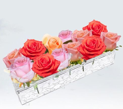 مزهرية زهرة أكريليك، مزهرية زهرة أكريليك شفافة مستطيلة طويلة بطول 11.8 بوصة، قطعة مركزية لطاولة الطعام مزخرفة بطبقة منخفضة من الأكريليك الحديث لديكور المنزل في حفل الزفاف (3#، 11.8 بوصة) in Kuwait