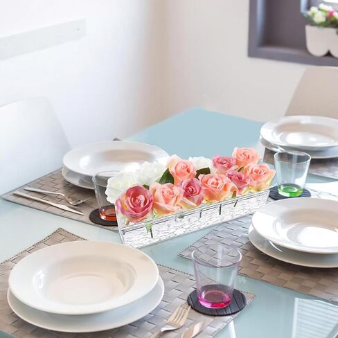 مزهرية زهرة أكريليك، مزهرية زهرة أكريليك شفافة مستطيلة طويلة بطول 11.8 بوصة، قطعة مركزية لطاولة الطعام مزخرفة بطبقة منخفضة من الأكريليك الحديث لديكور المنزل في حفل الزفاف (3#، 11.8 بوصة) in Kuwait