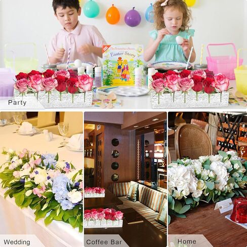 مزهرية زهرة أكريليك، مزهرية زهرة أكريليك شفافة مستطيلة طويلة بطول 11.8 بوصة، قطعة مركزية لطاولة الطعام مزخرفة بطبقة منخفضة من الأكريليك الحديث لديكور المنزل في حفل الزفاف (3#، 11.8 بوصة) in Kuwait