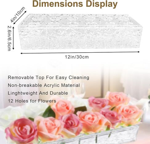 مزهرية زهرة أكريليك، مزهرية زهرة أكريليك شفافة مستطيلة طويلة بطول 11.8 بوصة، قطعة مركزية لطاولة الطعام مزخرفة بطبقة منخفضة من الأكريليك الحديث لديكور المنزل في حفل الزفاف (3#، 11.8 بوصة) in Kuwait