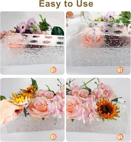 مزهرية زهرة أكريليك، مزهرية زهرة أكريليك شفافة مستطيلة طويلة بطول 11.8 بوصة، قطعة مركزية لطاولة الطعام مزخرفة بطبقة منخفضة من الأكريليك الحديث لديكور المنزل في حفل الزفاف (3#، 11.8 بوصة) in Kuwait