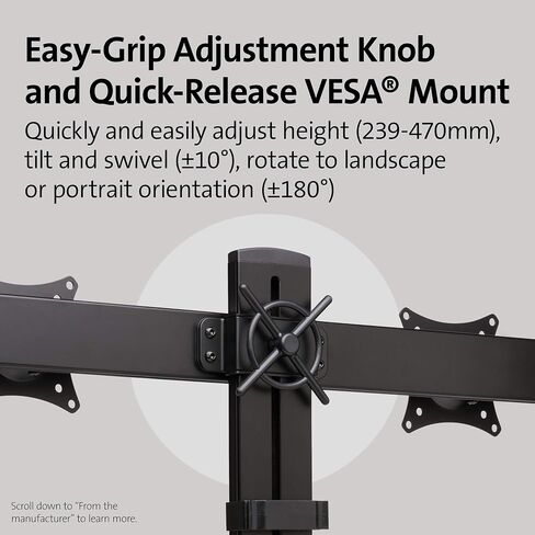 Kensington Dual Monitor Mount for Desk, C-clamp Vesa Monitor Stand Fits 2 Ultrawide Monitors Up to 27 Inches, Low Profile Monitor Stand, Height Adjustable Rotating Free Standing Monitor Arm, Black in Saudi Arabia