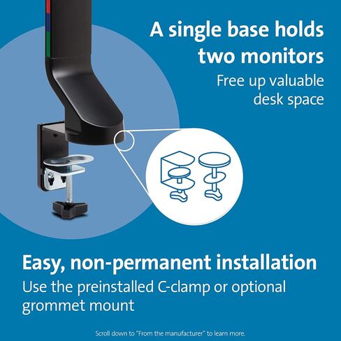 Kensington Dual Monitor Mount for Desk, C-clamp Vesa Monitor Stand Fits 2 Ultrawide Monitors Up to 27 Inches, Low Profile Monitor Stand, Height Adjustable Rotating Free Standing Monitor Arm, Black in Saudi Arabia