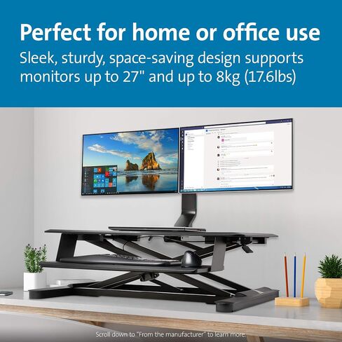Kensington Dual Monitor Mount for Desk, C-clamp Vesa Monitor Stand Fits 2 Ultrawide Monitors Up to 27 Inches, Low Profile Monitor Stand, Height Adjustable Rotating Free Standing Monitor Arm, Black in Saudi Arabia