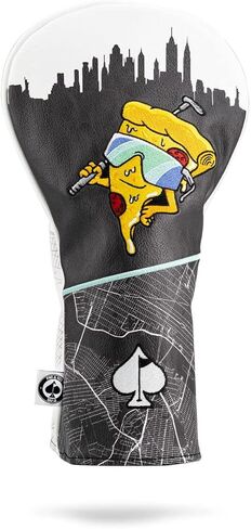 غطاء رأس Pins & Aces Shady Slice - غطاء رأس جلدي فاخر مصنوع يدويًا - أفق شيكاغو، سيتي سكيب، والبيتزا مستوحى، غطاء نادي الجولف عالي الجودة - قم بتصميم وتخصيص حقيبة الجولف الخاصة بك (السائق) in Kuwait