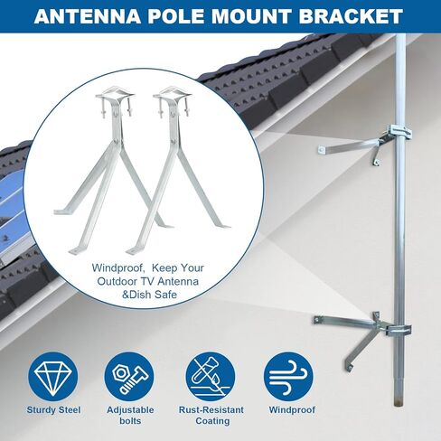 Antenna Wall Mount, Antenna Pole Mount Bracket,12 Inch Starlink Mounting Kit for TV Antenna Mast Pole, 1 Pair in Kuwait