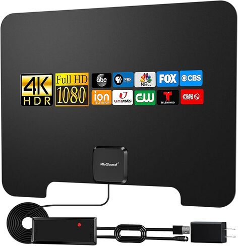 هوائي التلفزيون المضخم HD داخلي HDTV هوائي رقمي 180+ ميل طويل المدى، يدعم 4K 1080p وجميع التلفزيون القديم للقنوات المحلية، كابل محوري 18FT in Kuwait