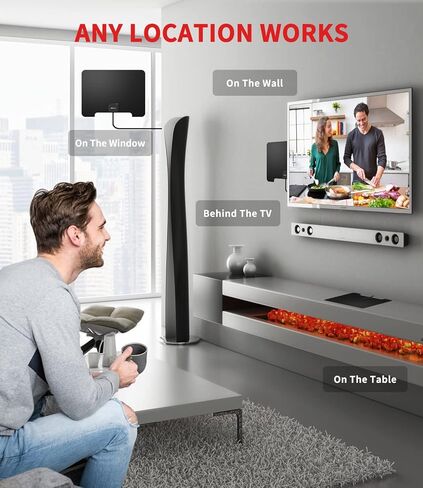 هوائي التلفزيون المضخم HD داخلي HDTV هوائي رقمي 180+ ميل طويل المدى، يدعم 4K 1080p وجميع التلفزيون القديم للقنوات المحلية، كابل محوري 18FT in Kuwait